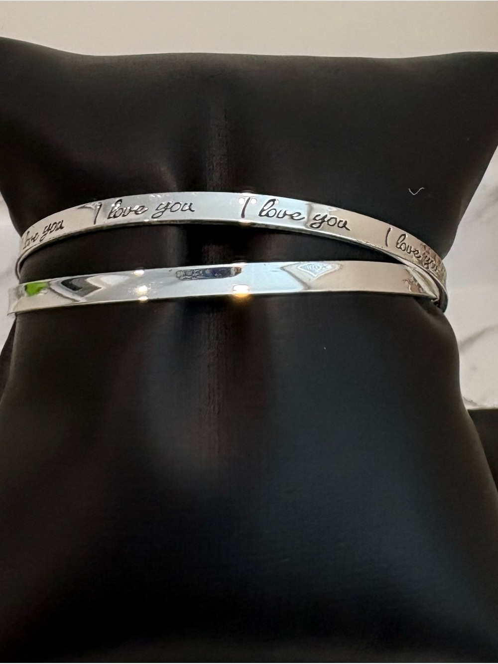 Sterling Silver 'I Love You' Engraved Bangle Set - Silver - Picture 1 of 2
